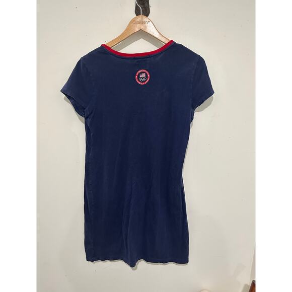 Lauren Ralph Lauren Crewneck Short Sleeve London Tee Shirt Dress Navy Red Size M - Picture 3 of 7